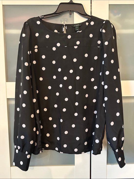 J. Crew Tops - J. Crew Black Blouse with White Polka Dots - Puff Sleeve
